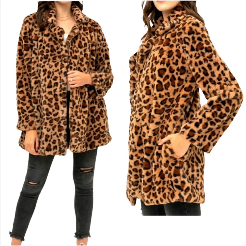 SALE!  Ellie & Kate Leopard Print  Faux Fur Coat